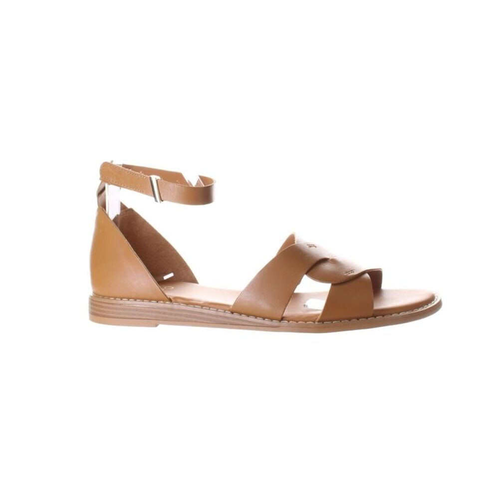 Franco Sarto Tan Leather Ankle-Strap Flat Sandals